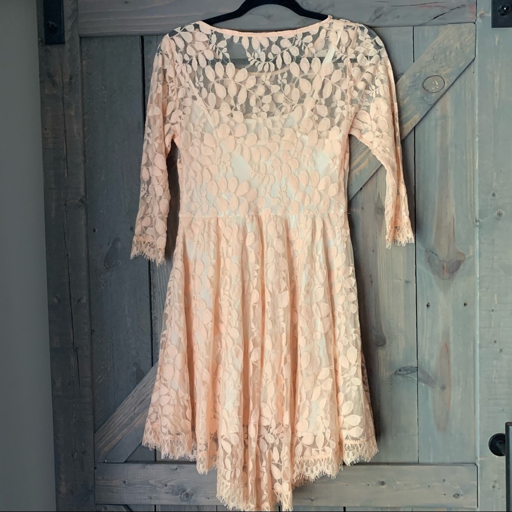 Free People Blush Pink Lace Fit-and-Flare Dress - Picture 4 of 5
